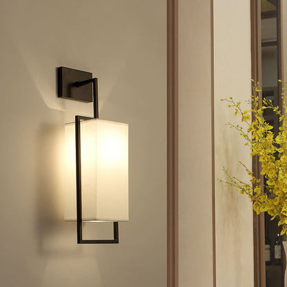 Chinese Square Fabric Iron Frame 1-Light Wall Sconce Lamp