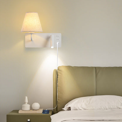 Square Iron Aluminum Fabric 1-Light LED Wall Sconce Lamp