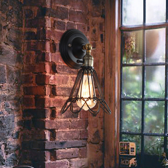 Retro Iron Bracket Shade 1-Light Wall Sconce Lamp