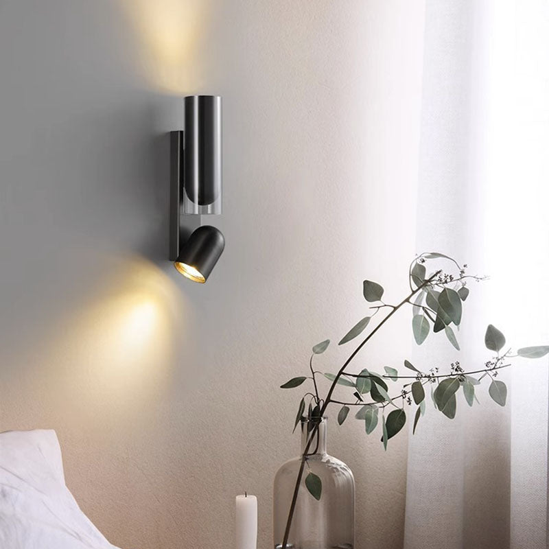 Rotatable Cylinder Metal Glass 2-Light Wall Sconce Lamp