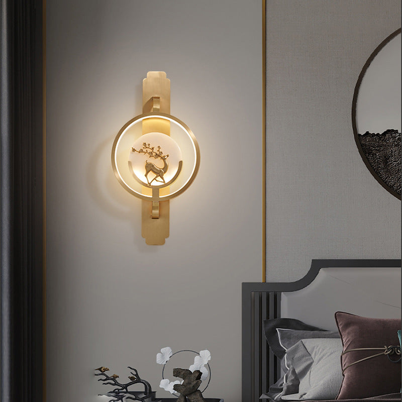 Light Luxury Deer Round Copper Marble LED Wall Sconce Lamp