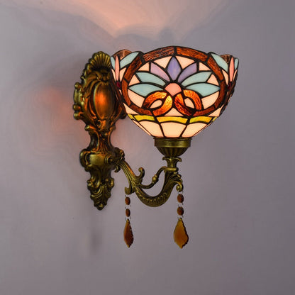 Tiffany Iron Crystal Glass Bowl 1-Light Wall Sconce Lamp