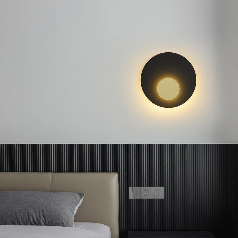 Minimalist Iron Round Flat Piece LED Wall Sconce Lamp