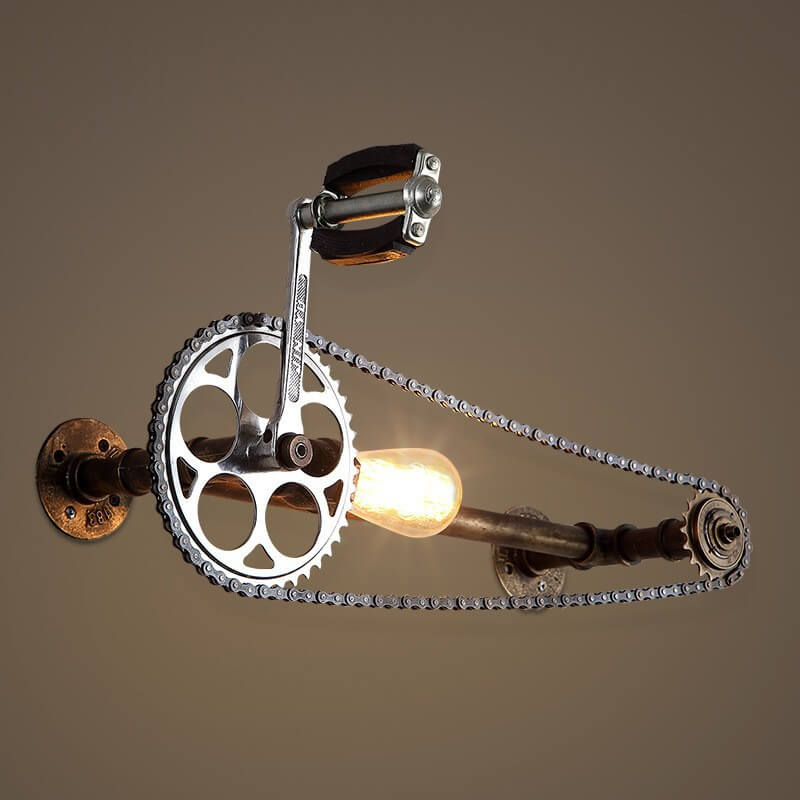 Steampunk Bicycle Metal Water Pipe 1-Light Wall Sconce Lamp