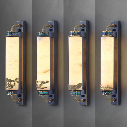 Chinese Marble Copper Column Brass LED Wall Sconce Lamp