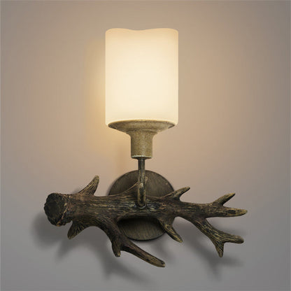Antler Resin Glass Cylinder 1-Light Wall Sconce Lamp