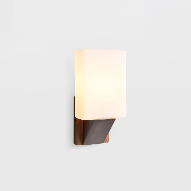 Minimalist Rectangle Wood Glass 1-Light Wall Sconce Lamp