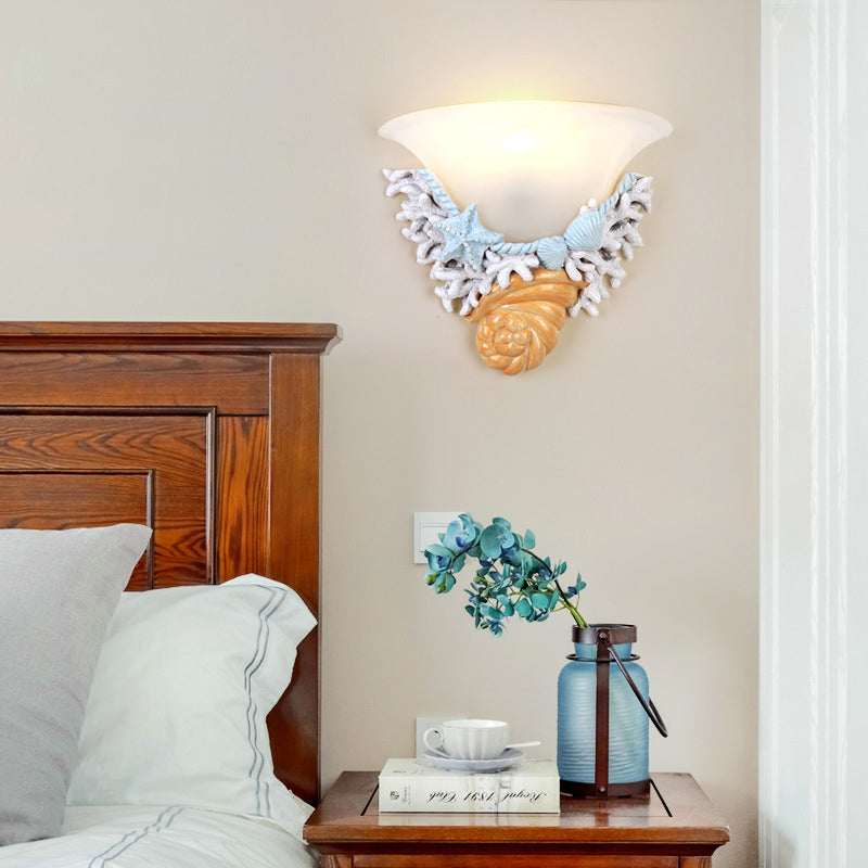 Resin Trumpet Glass Shade 1-Light Wall Sconce Lamp