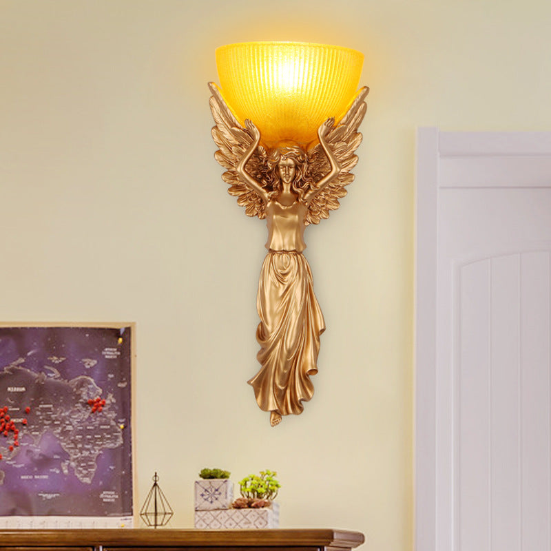 European Resin Glass Angel Statue 1-Light Wall Sconce Lamp