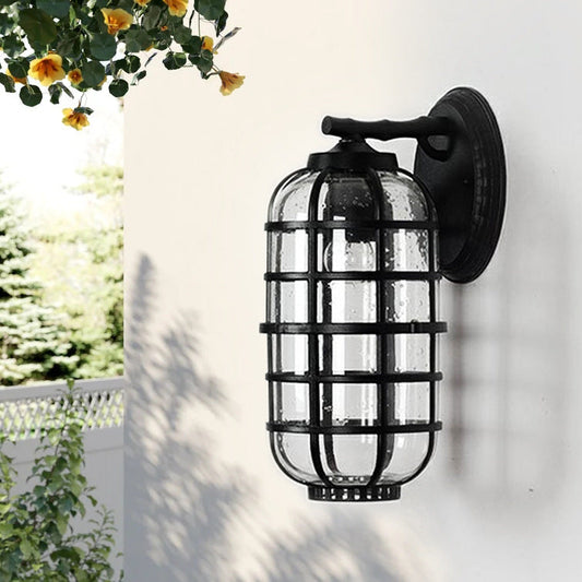 Waterproof Lantern Aluminum Glass 1-Light Wall Sconce Lamp