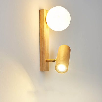 Simplicity Round Ball Rubberwood PE LED Wall Sconce Lamp