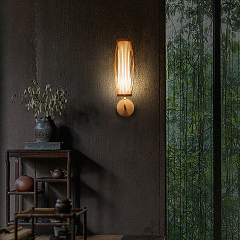 Japanese Woven Bamboo Fabric Metal 1-Light Wall Sconce Lamp