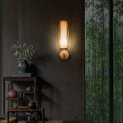 Japanese Woven Bamboo Fabric Metal 1-Light Wall Sconce Lamp