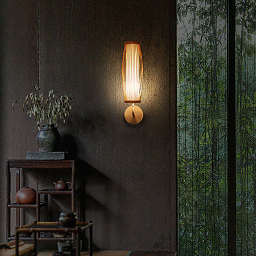 Japanese Woven Bamboo Fabric Metal 1-Light Wall Sconce Lamp