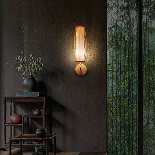 Japanese Woven Bamboo Fabric Metal 1-Light Wall Sconce Lamp