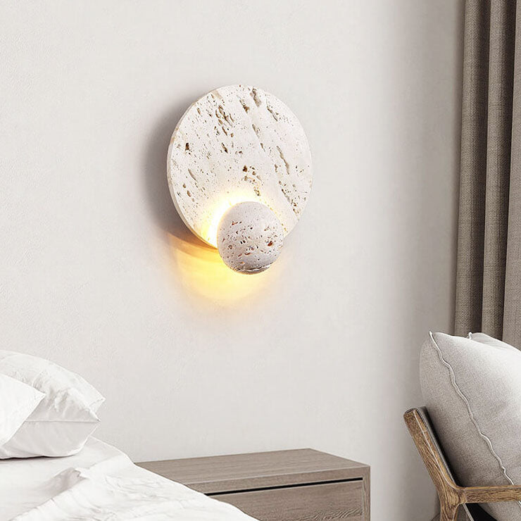 Cream Double Disc White Travertine LED Wall Sconce Lamp