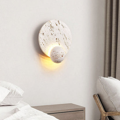 Cream Double Disc White Travertine LED Wall Sconce Lamp