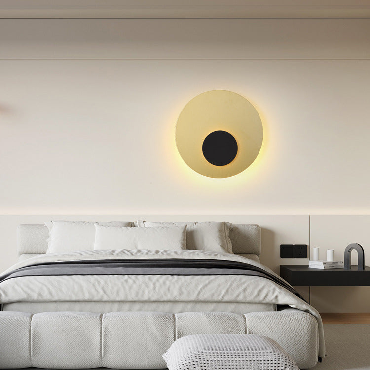 Minimalist Iron Round Flat Piece LED Wall Sconce Lamp