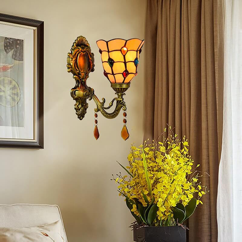 Tiffany Crystal Glass Pendant 1-Light Wall Sconce Lamp