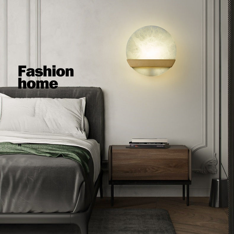 Luxury Copper Marble Round V Letter LED Wall Sconce Lamp
