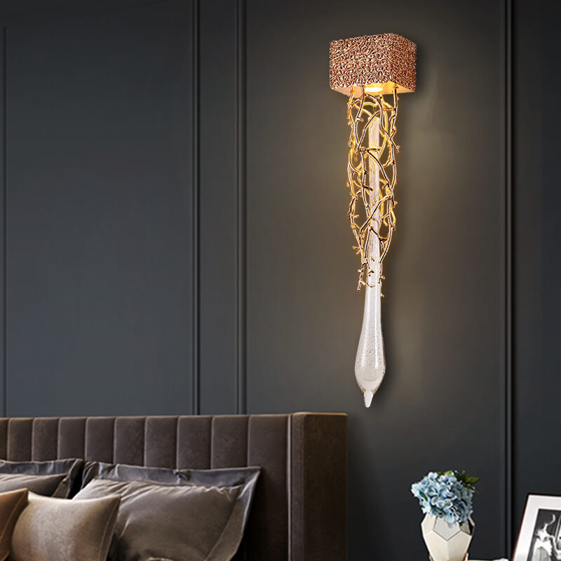 Brass Crystal Water Drop Design 1-Light Wall Sconce Lamp