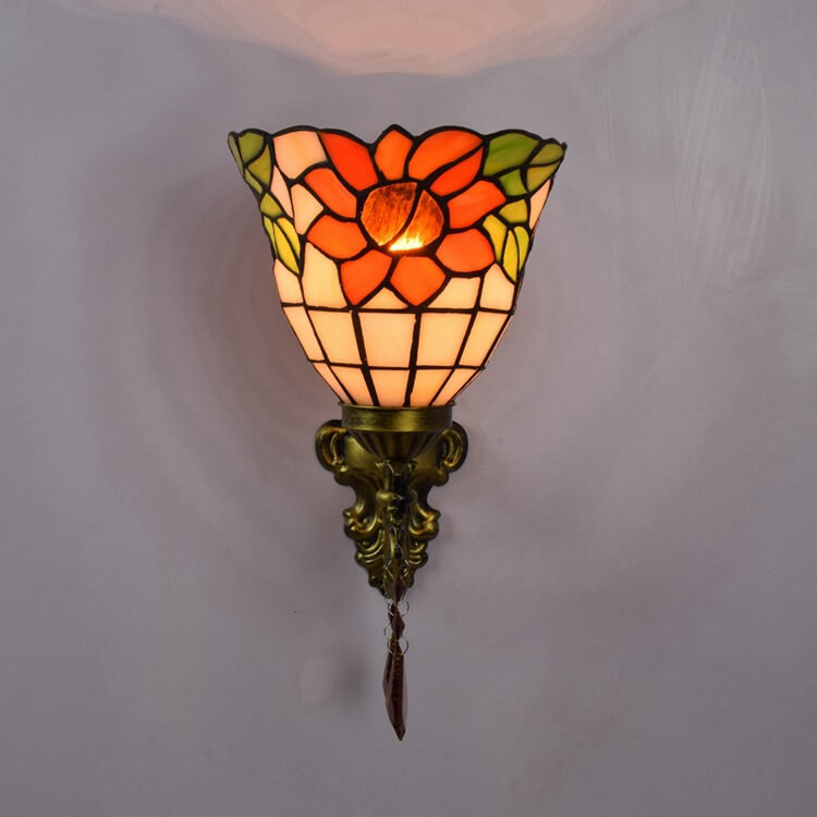 Tiffany Flower Glass Metal Resin 1/2-Light Wall Sconce Lamp