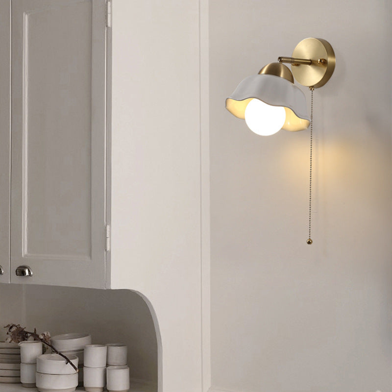 Floral Copper Ceramic Pull Cord 1-Light Wall Sconce Lamp