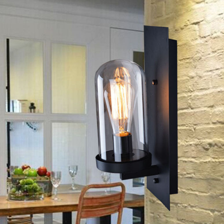 Rectangular Glass Iron Plate 1-Light Wall Sconce Lamp