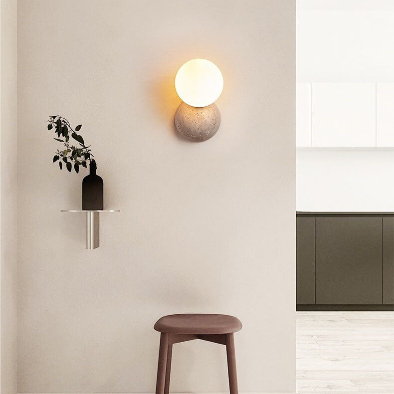 Japanese Round Ball Stone 1-Light Wall Sconce Lamp