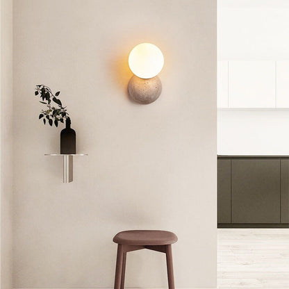 Japanese Round Ball Stone 1-Light Wall Sconce Lamp