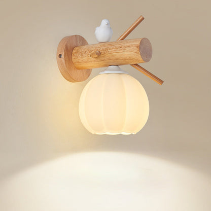 Minimalist Pumpkin Bird Wood PE 1-Light Wall Sconce Lamp