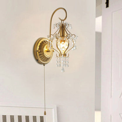 Traditional Lantern Iron Crystal 1-Light Wall Sconce Lamp