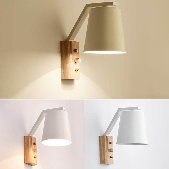 Nordic Solid Wood Cylindrical 1-Light Wall Sconce Lamp