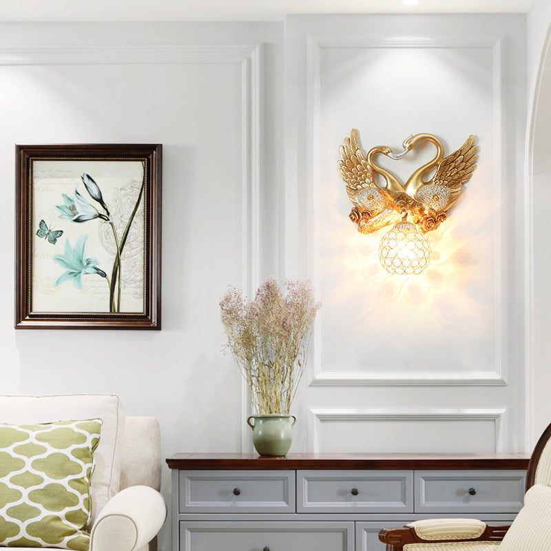 European Swan Orb Resin Iron 1-Light Wall Sconce Lamp