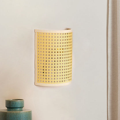 Japanese Rattan Semi-Cylinder 1-Light Wall Sconce Lamp