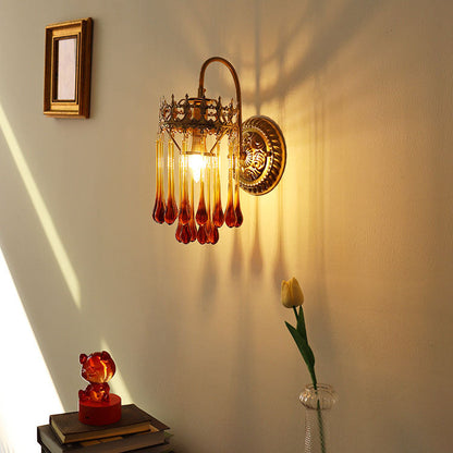 French Brown Water Drop Glass 1-Light Wall Sconce Lamp