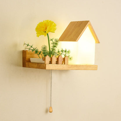 Log Cabin Flower Decoration 1-Light Wall Sconce Lamp