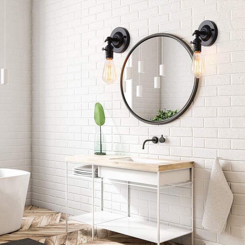 Industrial Round Base Iron 1-Light Rotable Wall Sconce Lamp