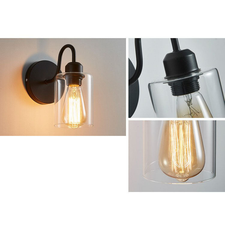 Vintage Industrial Iron Glass 1-Light Wall Sconce Lamp