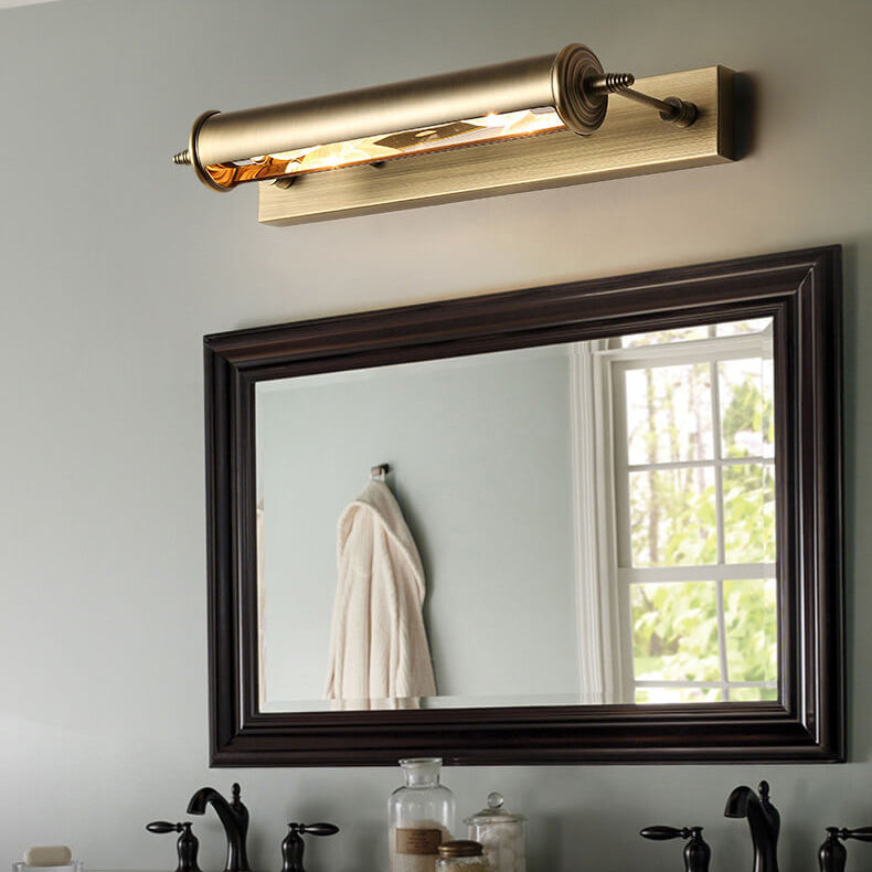 Bronze Column Bar 1-Light Mirror Front Wall Sconce Lamp