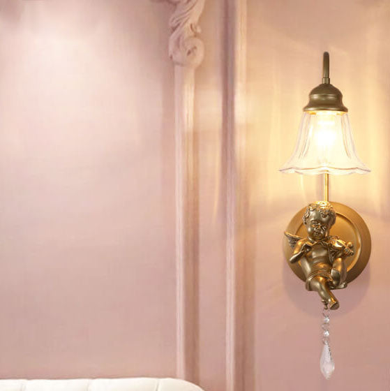 Traditional Glass Iron Cone Angel 1-Light Wall Sconce Lamp