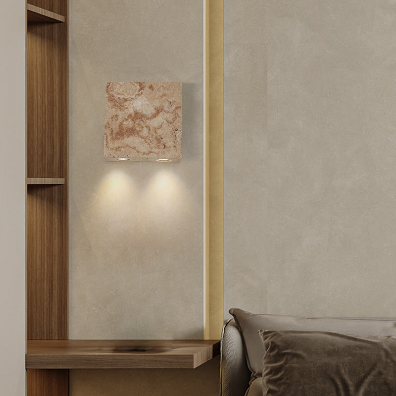 Traditional Japanese Square Stone 2-Light Wall Sconce Lamp