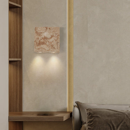 Traditional Japanese Square Stone 2-Light Wall Sconce Lamp