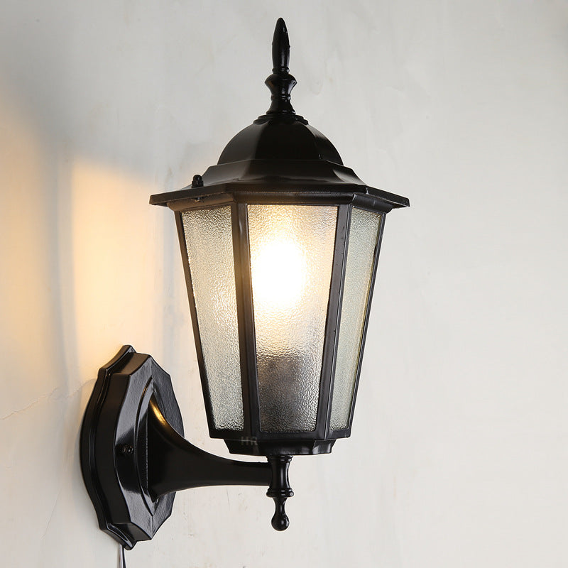 Hexagonal Frosted Glass 1-Light Outdoor Wall Sconce Lamp