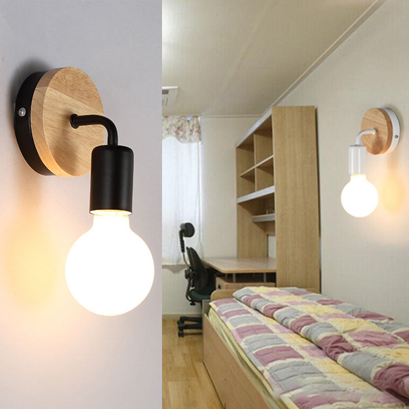 Modern Simplicity Bent Wood Iron 1-Light Wall Sconce Lamp