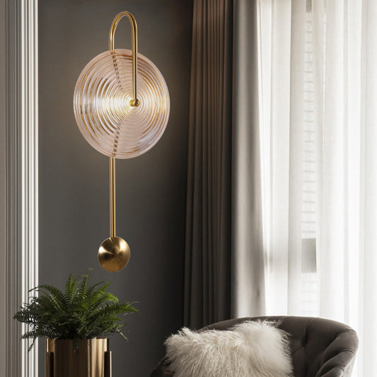 Nordic Round Ripple Iron Glass LED Wall Sconce Lamp