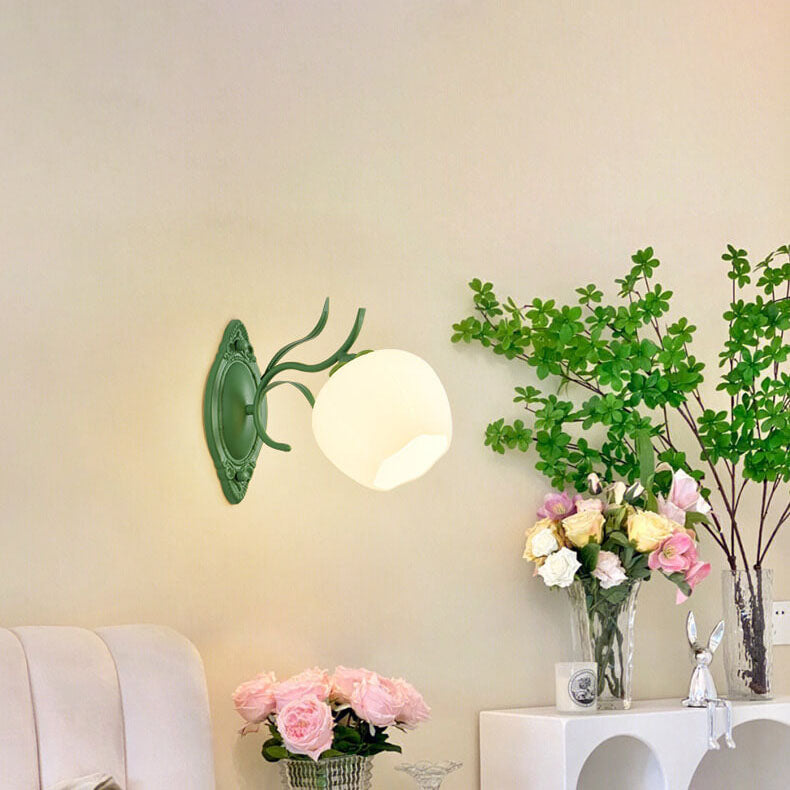 Nordic Floral Glass Round 1/2 Light Wall Sconce Lamp
