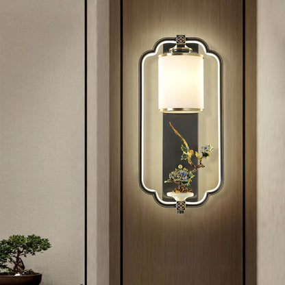 Chinese Jade Copper Square Oval 1- Light Wall Sconce Lamp