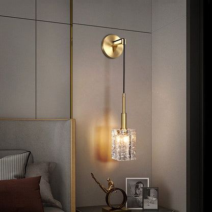 Modern Luxury Crystal Cube Copper 1-Light Wall Sconce Lamp