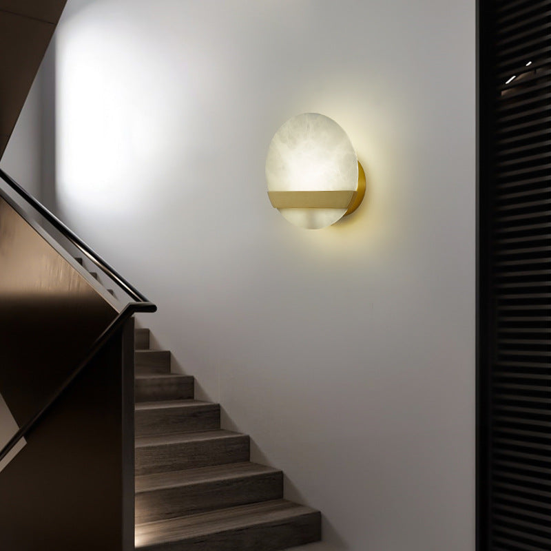 Luxury Copper Marble Round V Letter LED Wall Sconce Lamp
